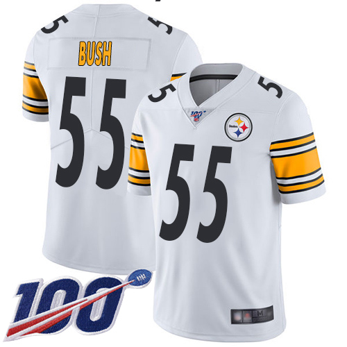 Men Pittsburgh Steelers Football #55 Limited White Devin Bush Road 100th Season Vapor Untouchable Nike NFL Jersey